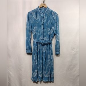 Vintage Hal Ferman Paisley Pleated Dress Women's 18 Blue Retro 90s Y2K Fairy